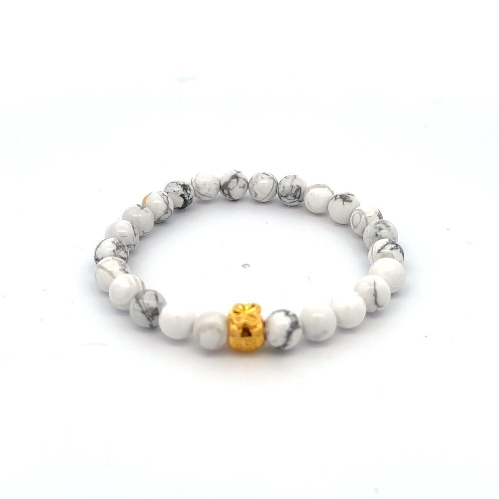 18K Gold Charm Bracelet Natural White Howlite Gemstones 6mm Money Bag